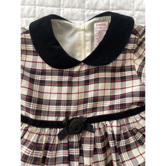 VINTAGE Y2K Gymboree 100% SILK Holiday Plaid Dress Velvet Peter Pan Collar 3T - Picture 4 of 8